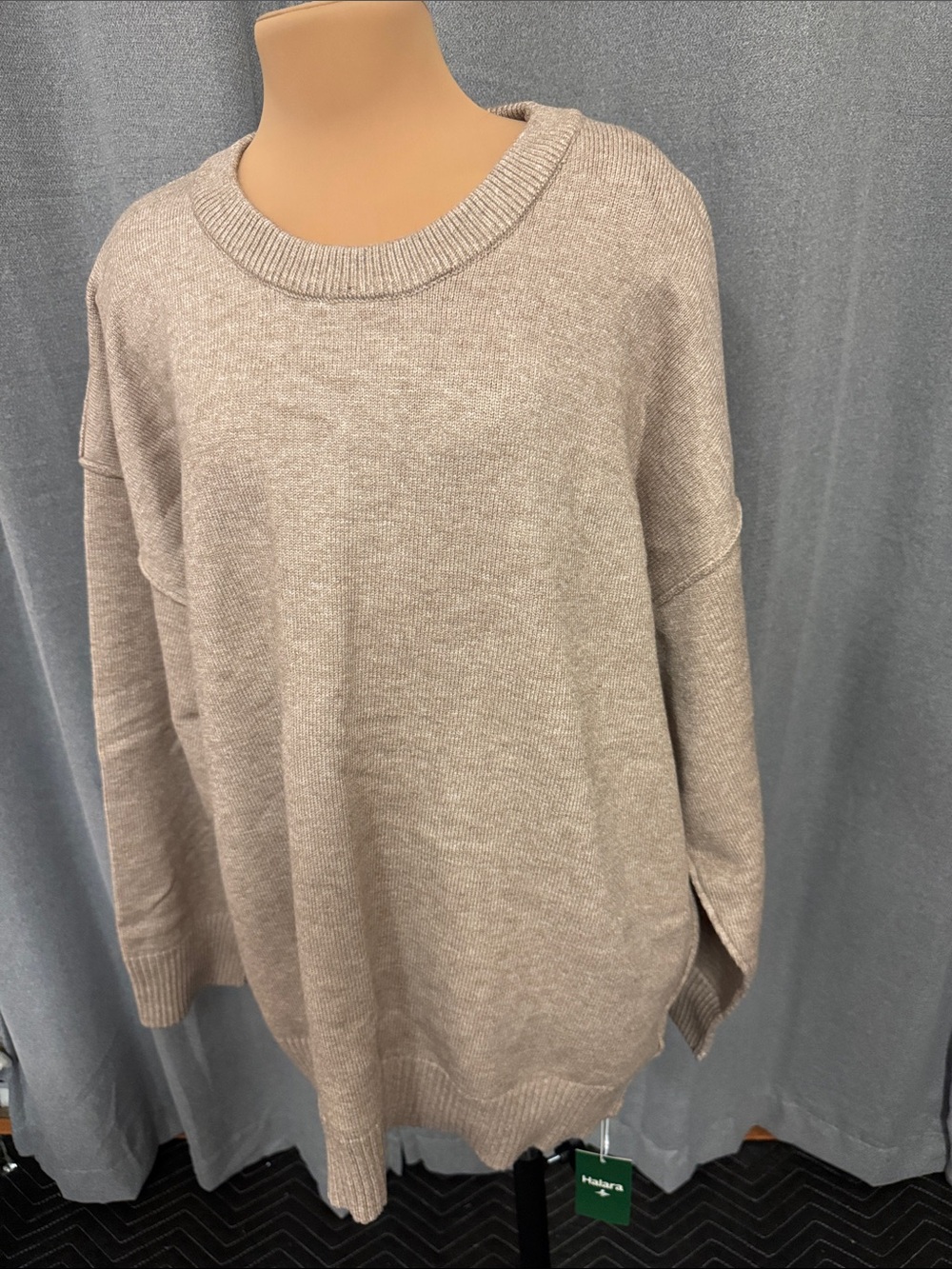 HALARA Cozy Oversized Crewneck Sweater - Taupe Beige